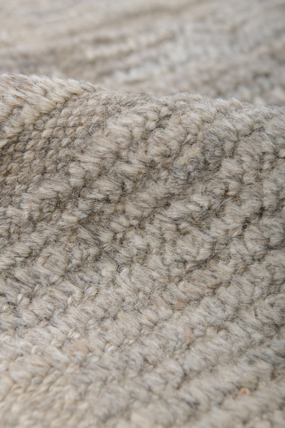 9' x 12' one-of-a-kind handmade vintage Tulu large size rug. Color palette: ivory, taupe, light gray, greige, stone, beige