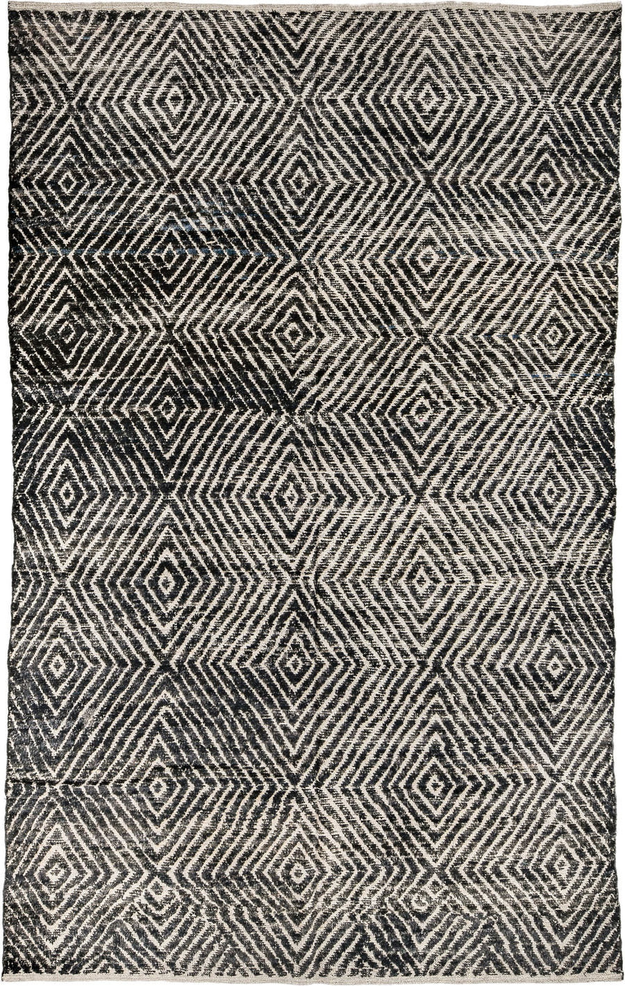 5' x 9' one-of-a-kind handmade vintage Tulu medium size rug. Color palette: ivory, charcoal, black, slate, gray
