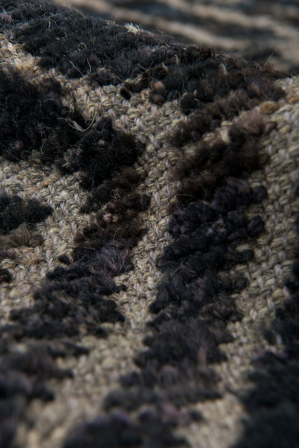 5' x 9' one-of-a-kind handmade vintage Tulu medium size rug. Color palette: black, blue, charcoal, dark gray, dim gray, gray