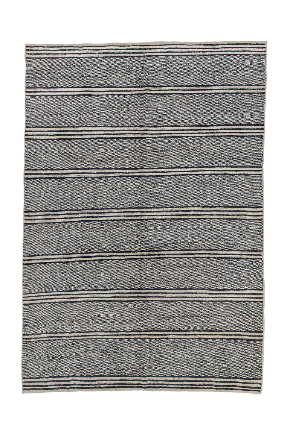 6' x 9' one-of-a-kind handmade vintage Tulu medium size rug. Color palette: black, blue, charcoal, dark gray, dim gray