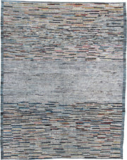 7' x 9' one-of-a-kind handmade vintage Tulu rug. Color palette: gray, ivory, slate, charcoal, taupe, blush, rust, blue