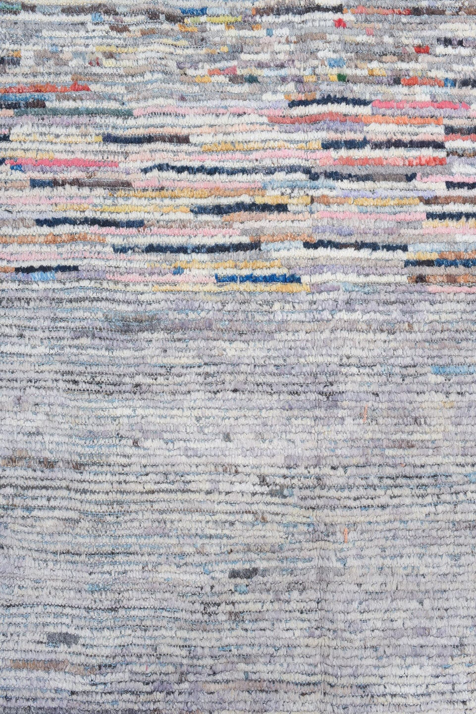 7' x 9' one-of-a-kind handmade vintage Tulu rug. Color palette: gray, ivory, slate, charcoal, taupe, blush, rust, blue