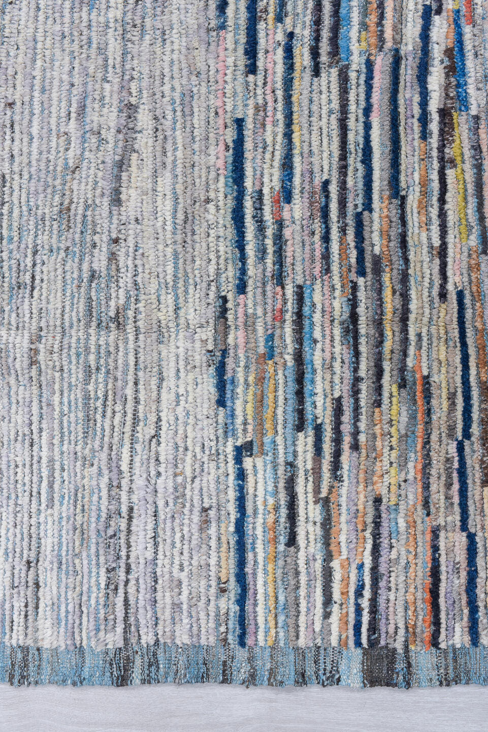 7' x 9' one-of-a-kind handmade vintage Tulu rug. Color palette: gray, ivory, slate, charcoal, taupe, blush, rust, blue