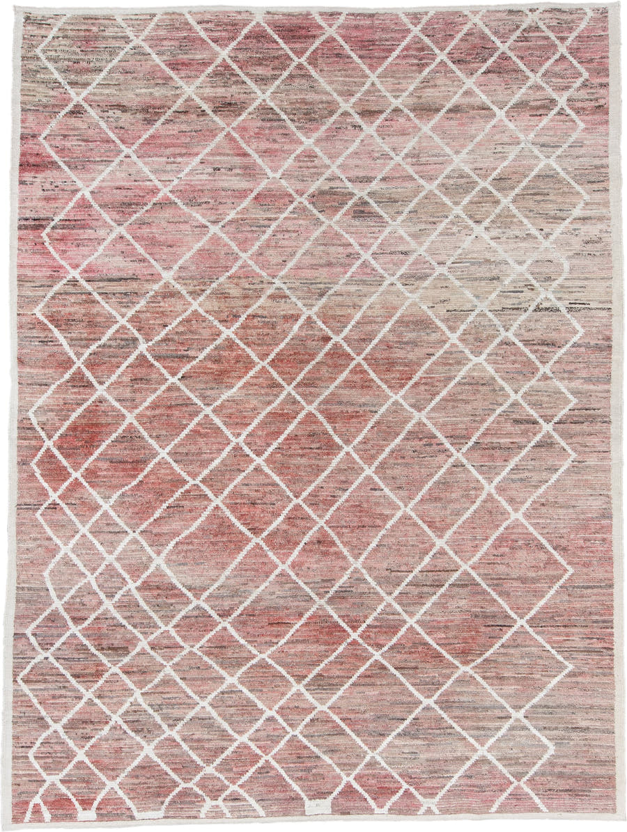 10' x 13' one-of-a-kind handmade vintage Tulu large size rug. Color palette: rose, ivory, taupe, blush, beige, brown, pink