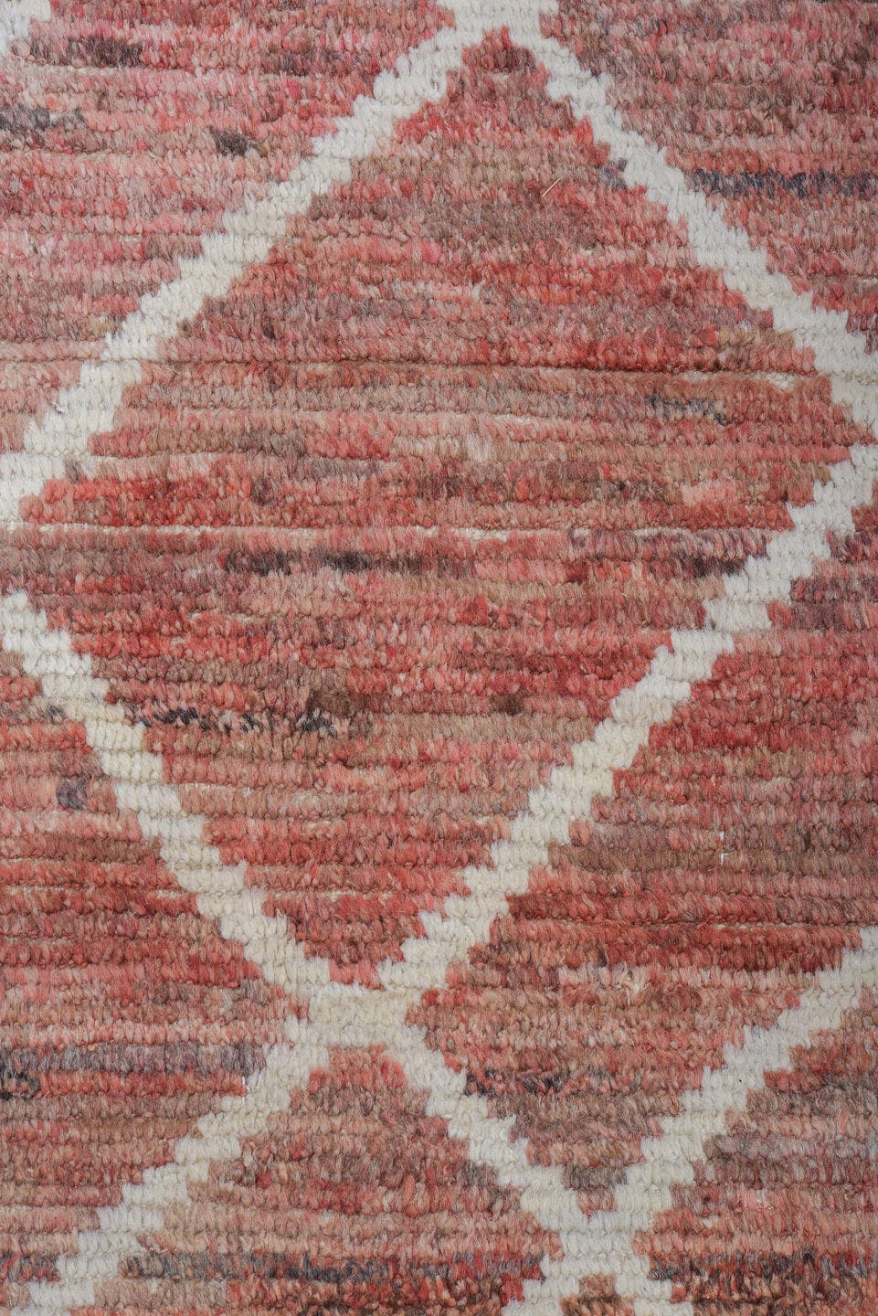 10' x 13' one-of-a-kind handmade vintage Tulu large size rug. Color palette: rose, ivory, taupe, blush, beige, brown, pink
