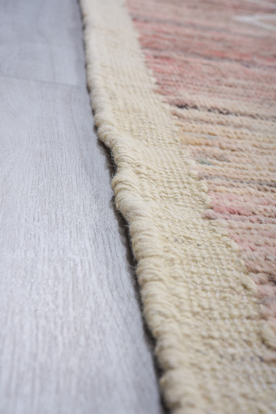 10' x 13' one-of-a-kind handmade vintage Tulu large size rug. Color palette: rose, ivory, taupe, blush, beige, brown, pink