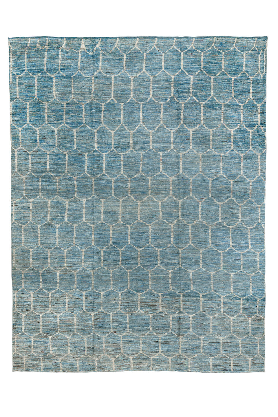 10' x 13' one-of-a-kind handmade vintage Tulu large size rug. Color palette: blue, brown, dim gray, gainsboro, gray