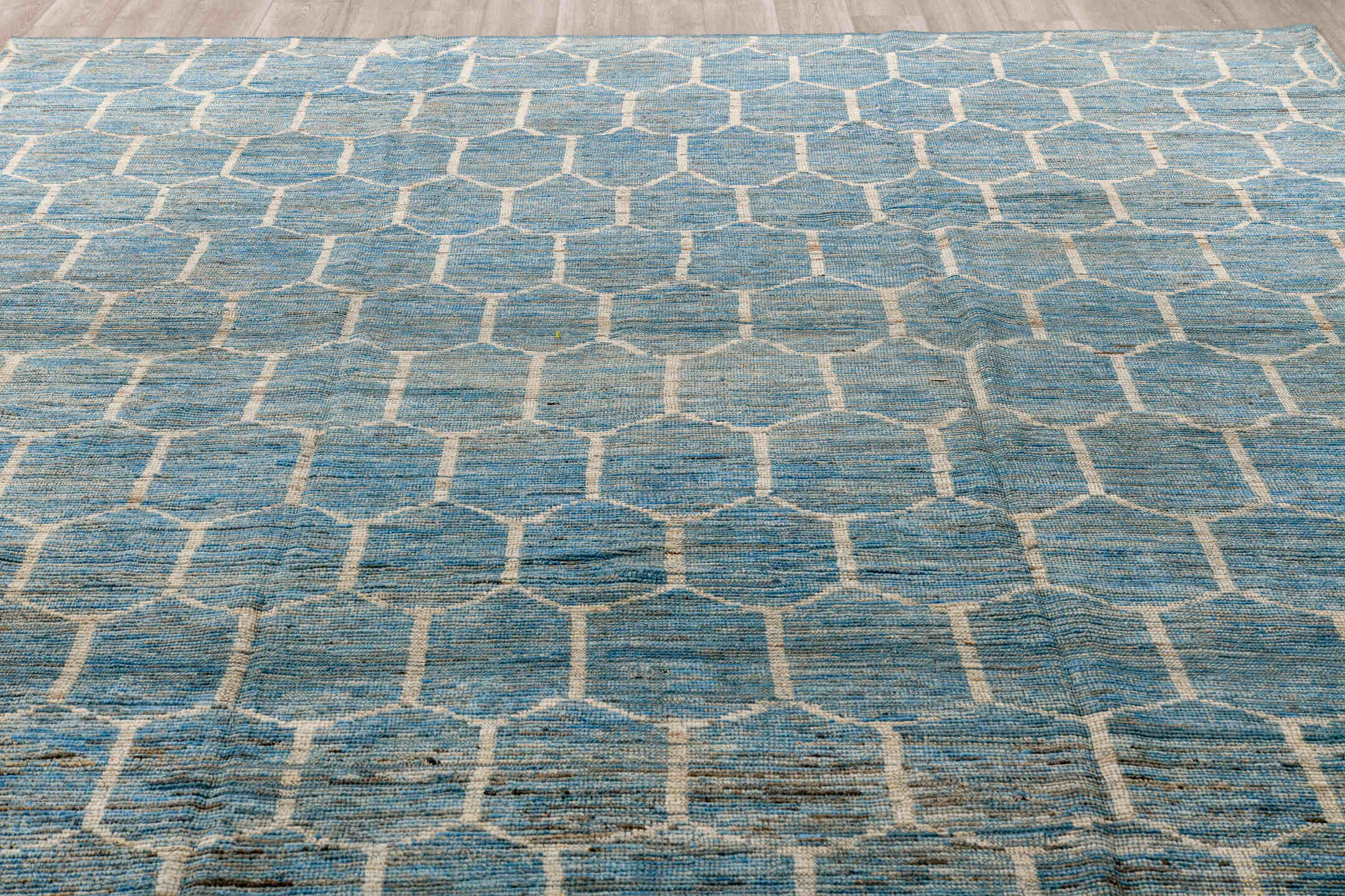 10' x 13' one-of-a-kind handmade vintage Tulu large size rug. Color palette: blue, brown, dim gray, gainsboro, gray