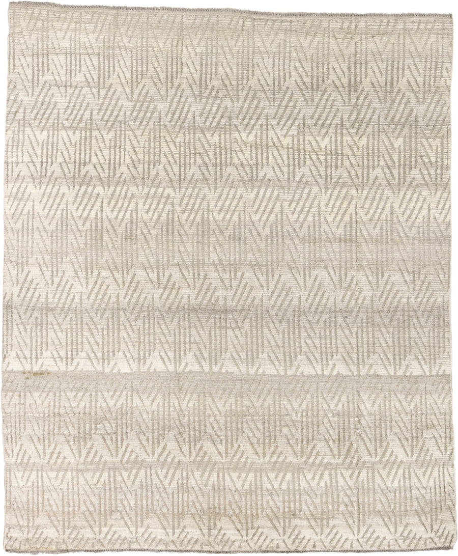 8' x 9' one-of-a-kind handmade vintage Tulu rug. Color palette: ivory, taupe, cream, beige, gray