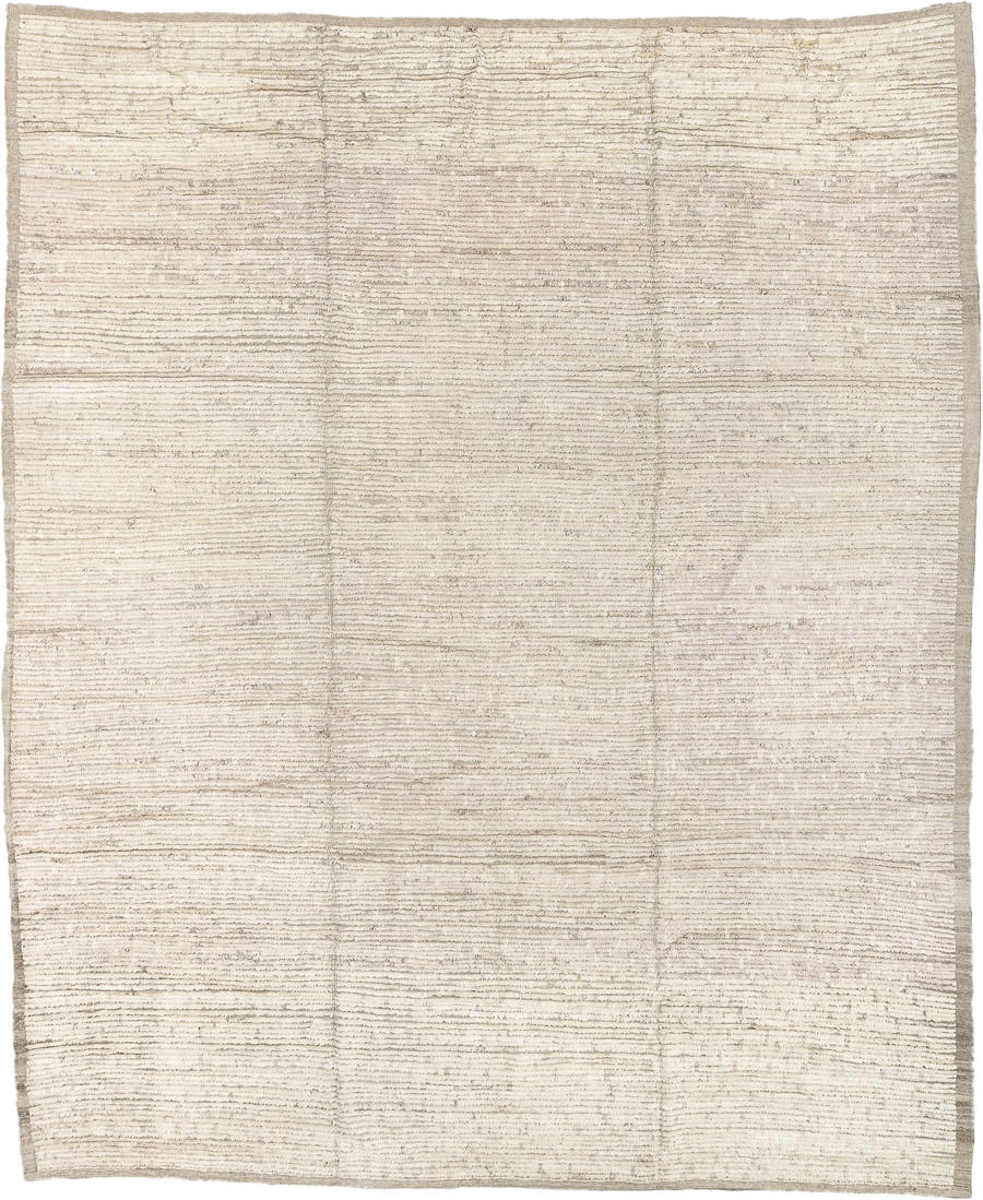 10' x 12' one-of-a-kind handmade vintage Tulu large size rug. Color palette: ivory, taupe, cream, beige, light gray, gray