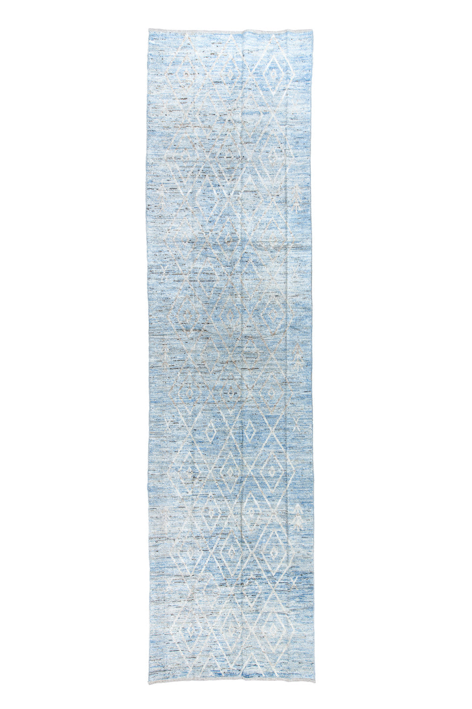 5' x 21' one-of-a-kind handmade vintage Tulu rug. Color palette: black, blue, dark gray, dim gray, gainsboro, gray