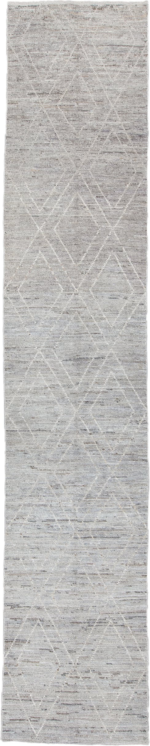 3' x 16' one-of-a-kind handmade vintage Tulu runner rug. Color palette: ivory, light gray, taupe, greige, beige, gray