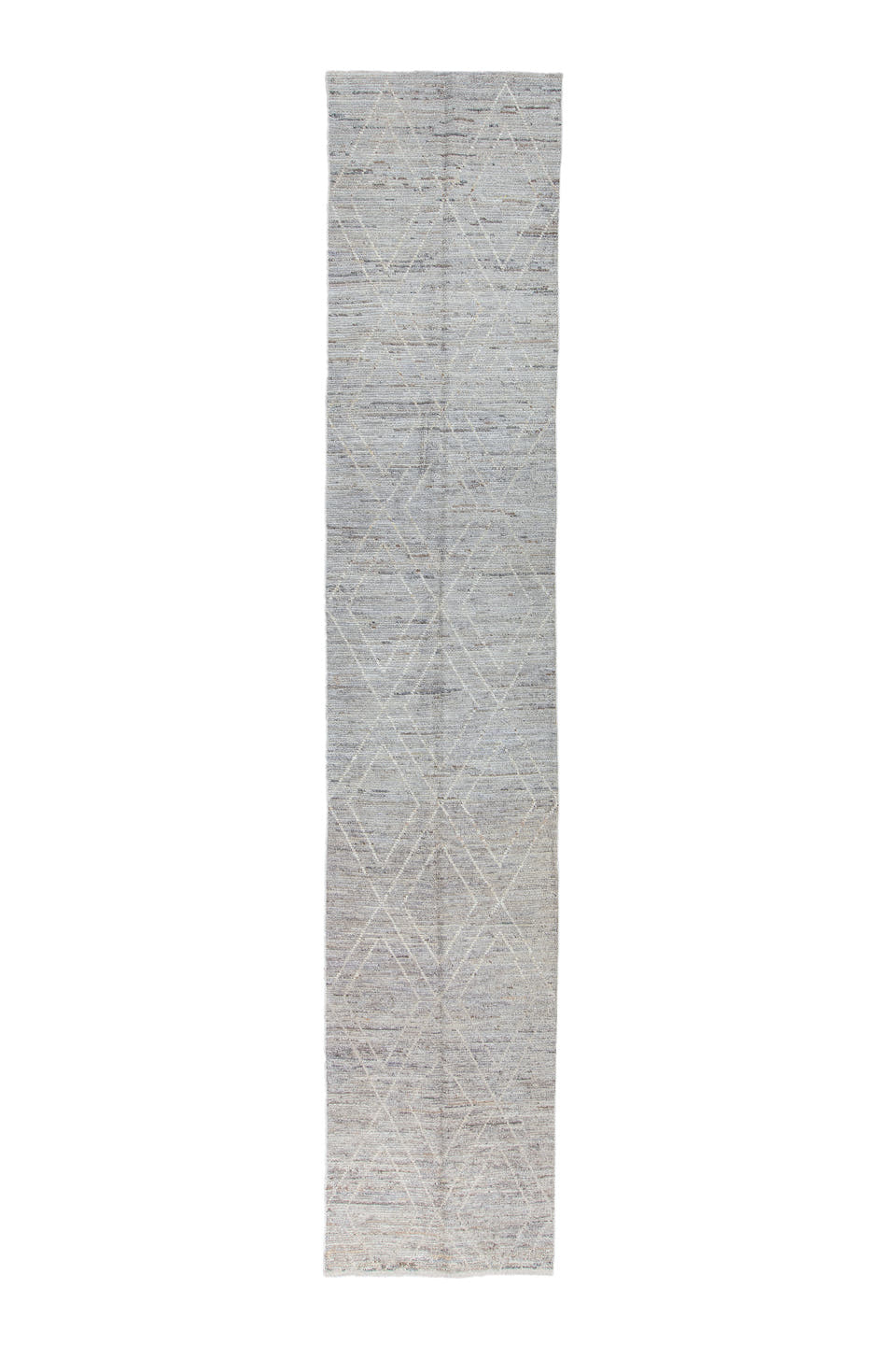 3' x 16' one-of-a-kind handmade vintage Tulu runner rug. Color palette: ivory, light gray, taupe, greige, beige, gray
