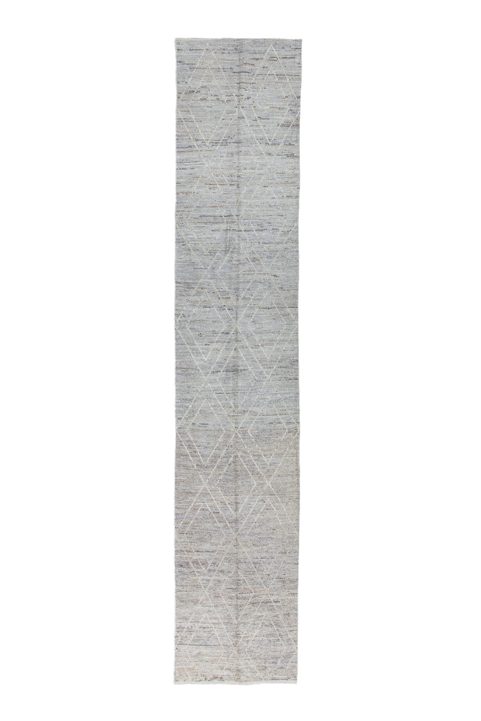 3' x 16' one-of-a-kind handmade vintage Tulu runner rug. Color palette: ivory, light gray, taupe, greige, beige, gray