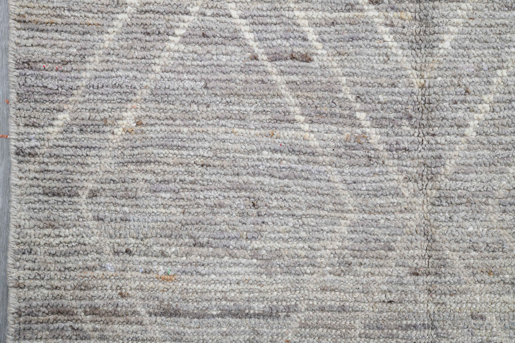 3' x 16' one-of-a-kind handmade vintage Tulu runner rug. Color palette: ivory, light gray, taupe, greige, beige, gray