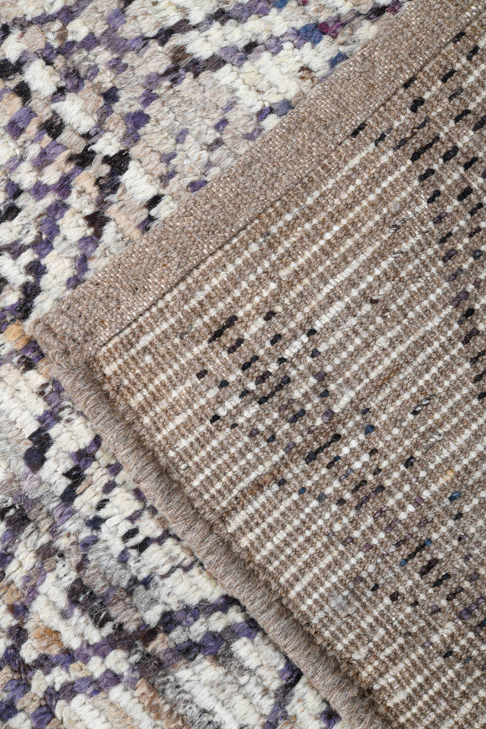 3' x 16' one-of-a-kind handmade vintage Tulu runner rug. Color palette: ivory, charcoal, taupe, brown, gray, black, beige