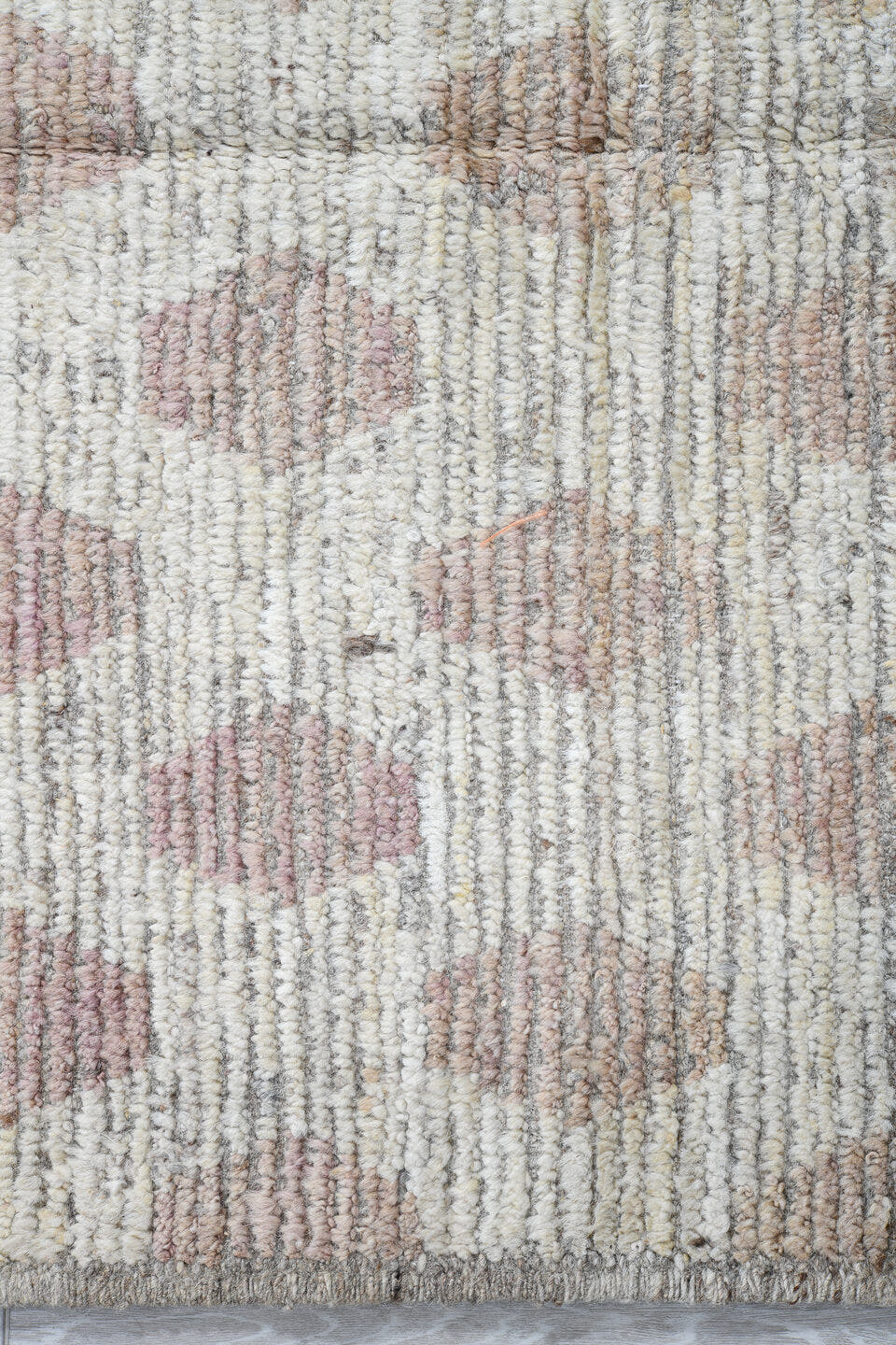 3' x 19' one-of-a-kind handmade vintage Tulu runner rug. Color palette: ivory, blush, taupe, rose, cream, pink, beige, gray