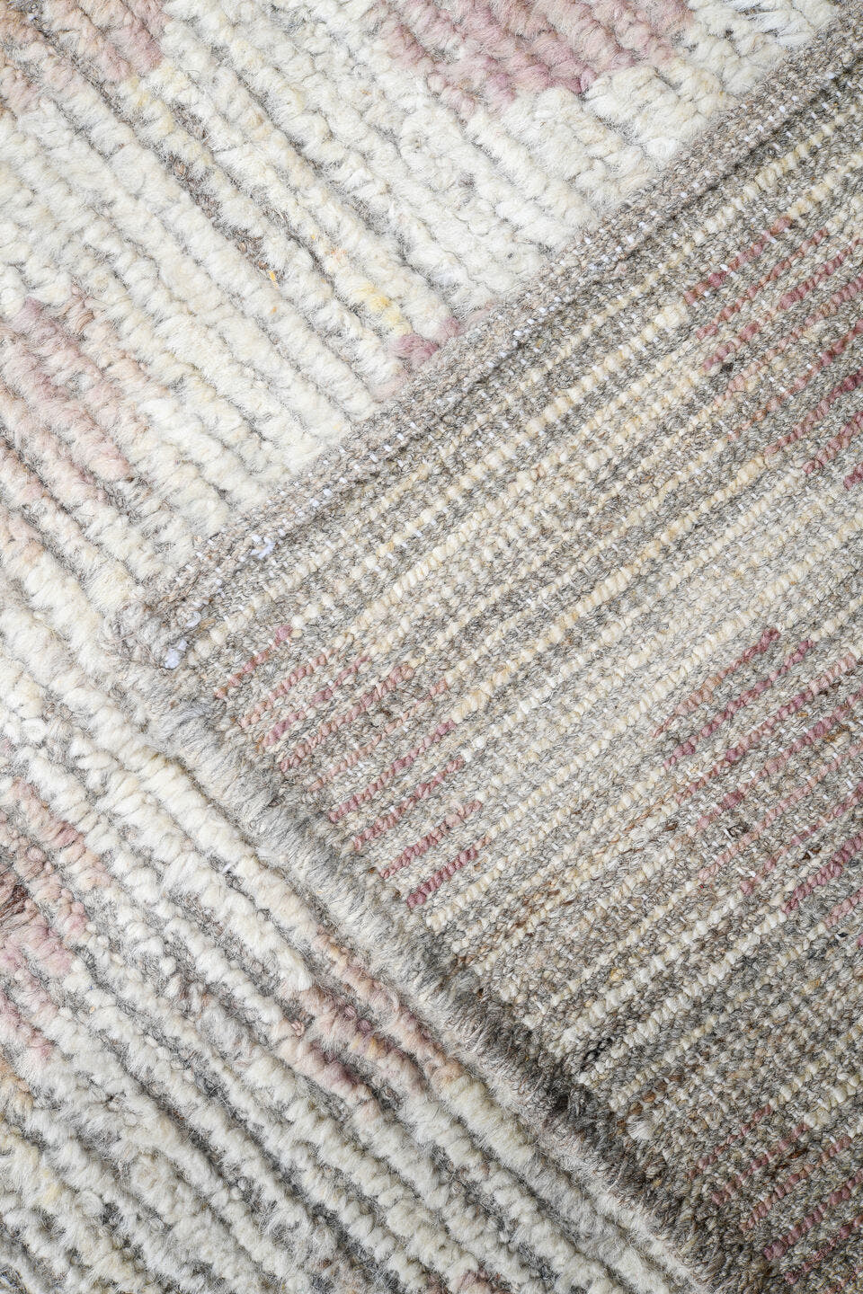 3' x 19' one-of-a-kind handmade vintage Tulu runner rug. Color palette: ivory, blush, taupe, rose, cream, pink, beige, gray
