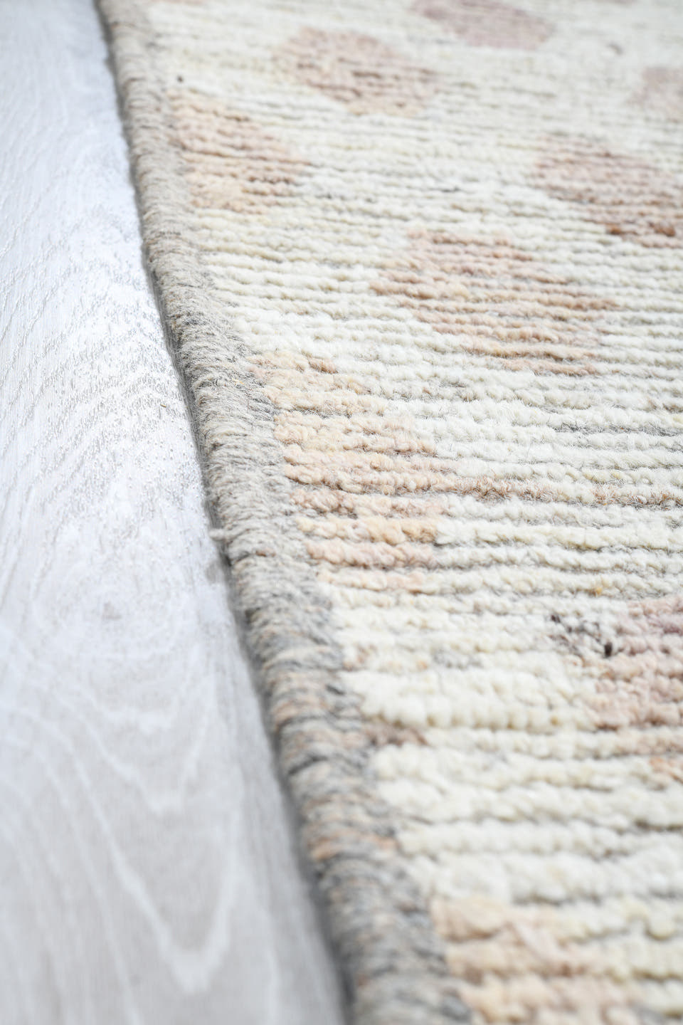 3' x 19' one-of-a-kind handmade vintage Tulu runner rug. Color palette: ivory, blush, taupe, rose, cream, pink, beige, gray