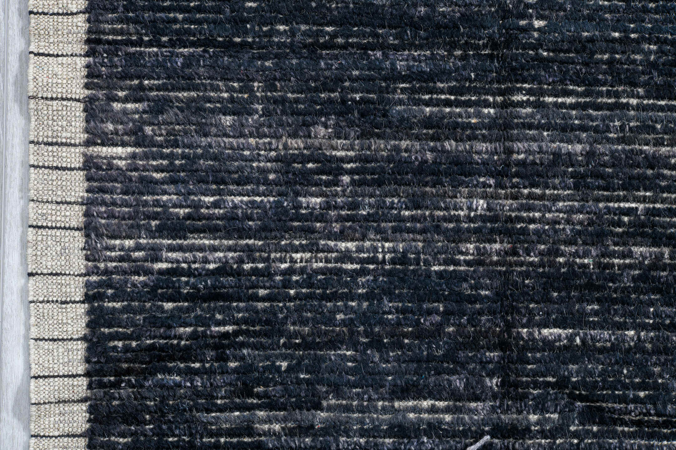 2' x 16' one-of-a-kind handmade vintage Tulu runner rug. Color palette: charcoal, ivory, slate, blue gray, black, gray, blue