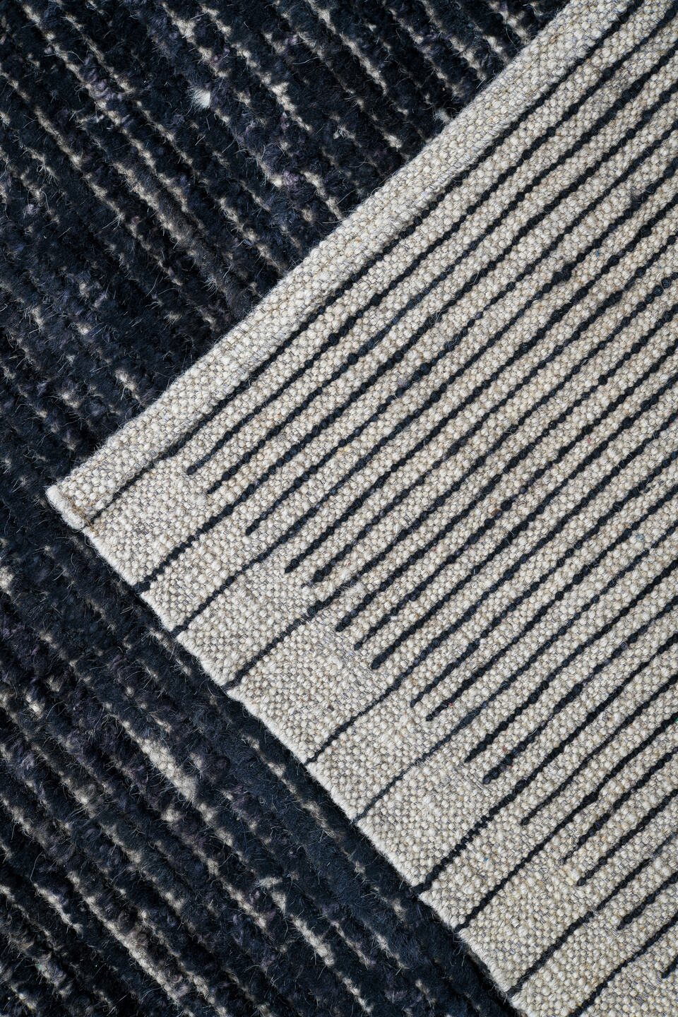 2' x 16' one-of-a-kind handmade vintage Tulu runner rug. Color palette: charcoal, ivory, slate, blue gray, black, gray, blue