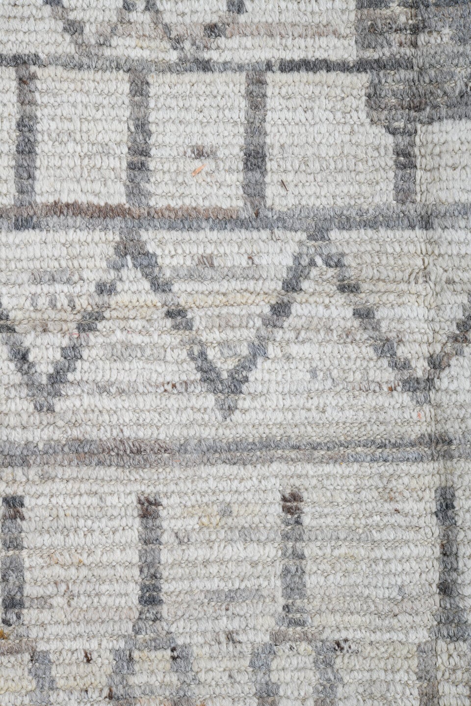 4' x 19' one-of-a-kind handmade vintage Tulu runner rug. Color palette: ivory, light gray, taupe, cream, beige, gray
