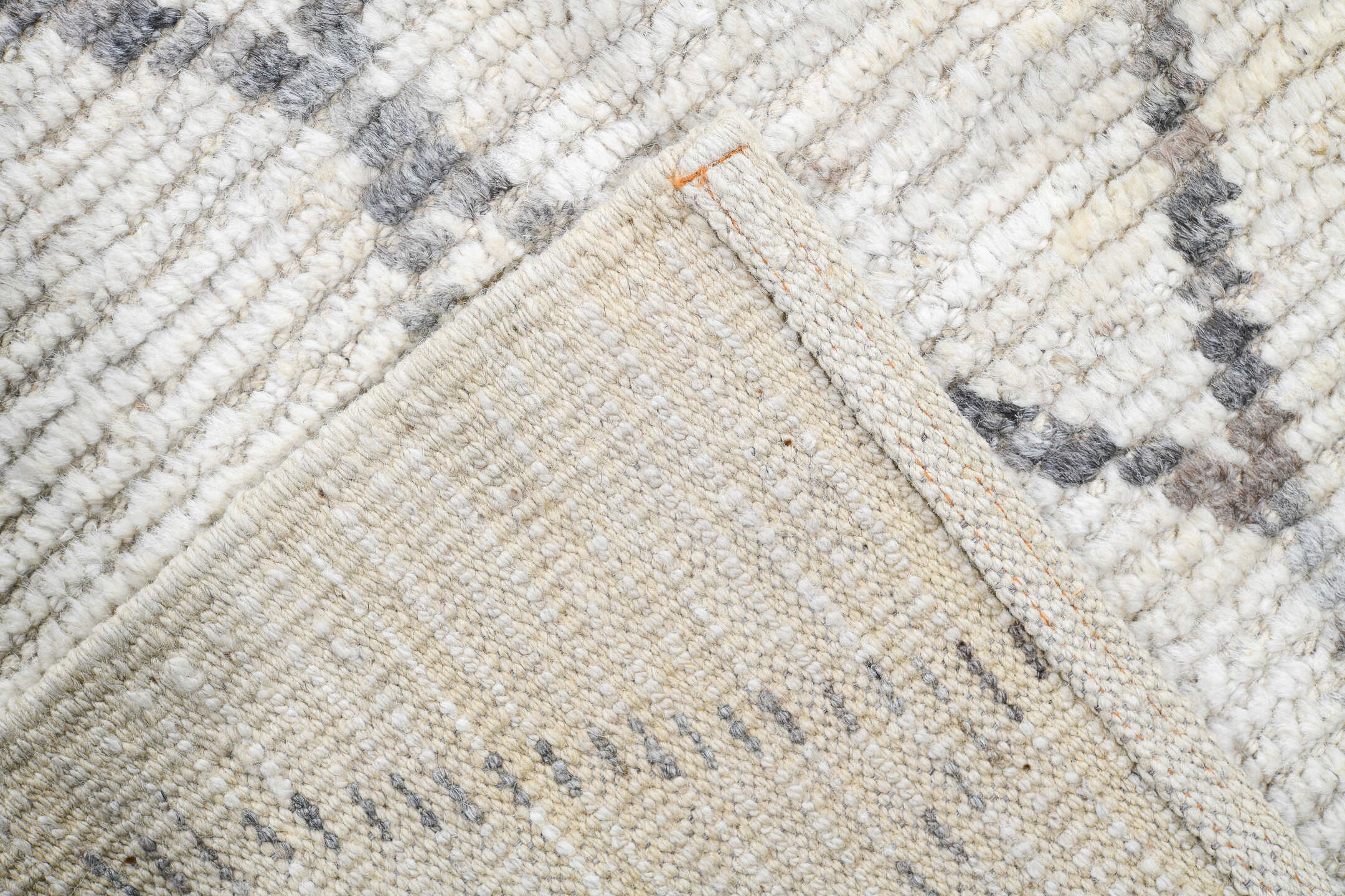 4' x 19' one-of-a-kind handmade vintage Tulu runner rug. Color palette: ivory, light gray, taupe, cream, beige, gray