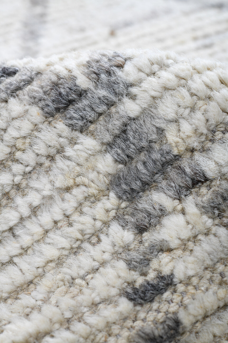 4' x 19' one-of-a-kind handmade vintage Tulu runner rug. Color palette: ivory, light gray, taupe, cream, beige, gray