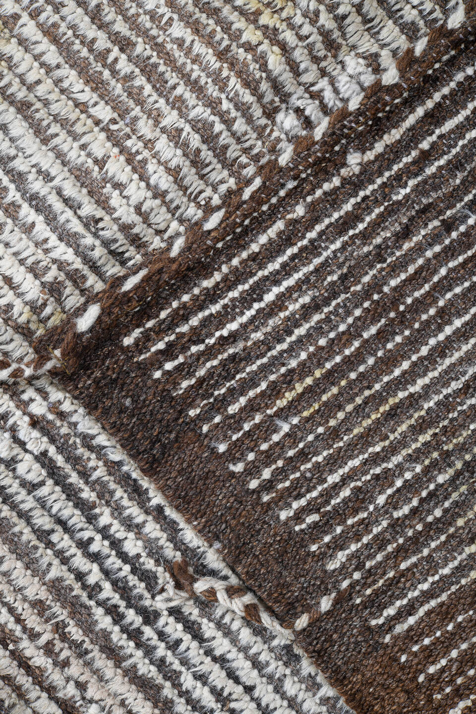 3' x 14' one-of-a-kind handmade vintage Tulu runner rug. Color palette: ivory, brown, taupe, charcoal, cream, beige, gray
