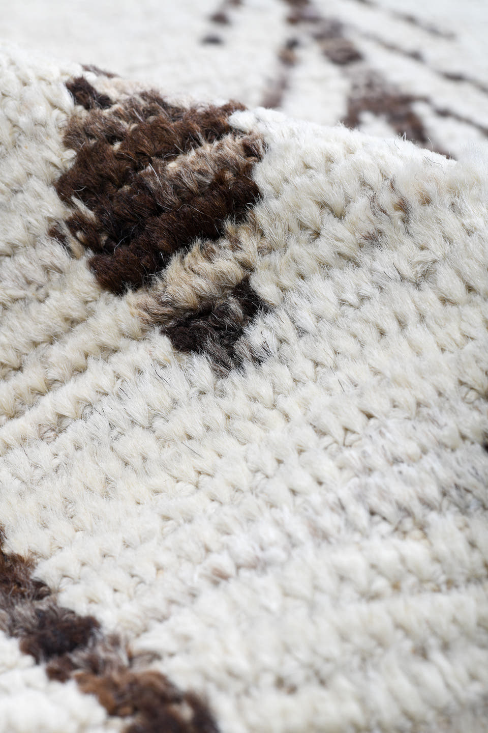 4' x 18' one-of-a-kind handmade vintage Tulu runner rug. Color palette: ivory, charcoal, taupe, brown, black, gray, beige