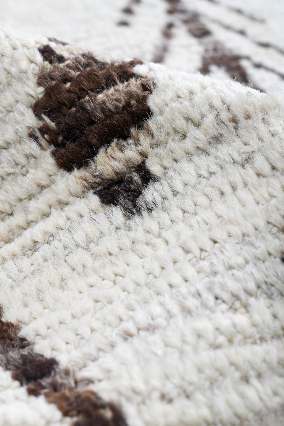 4' x 18' one-of-a-kind handmade vintage Tulu runner rug. Color palette: ivory, charcoal, taupe, brown, black, gray, beige
