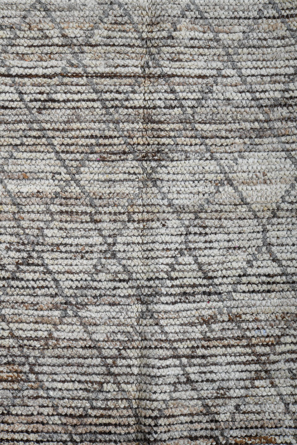 2' x 16' one-of-a-kind handmade vintage Tulu runner rug. Color palette: ivory, brown, taupe, charcoal, beige, gray, black