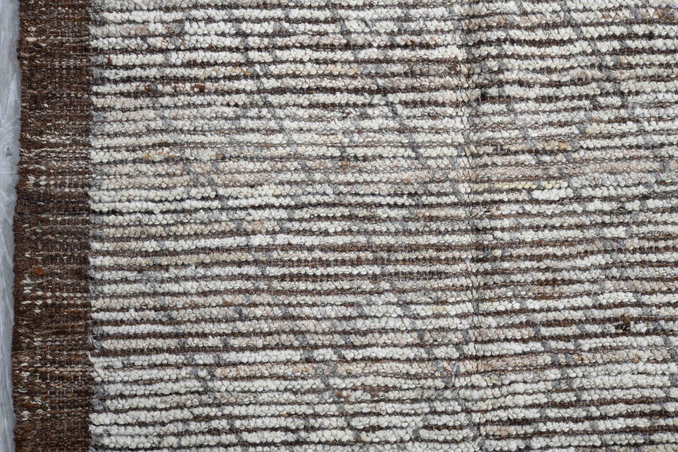 2' x 16' one-of-a-kind handmade vintage Tulu runner rug. Color palette: ivory, brown, taupe, charcoal, beige, gray, black