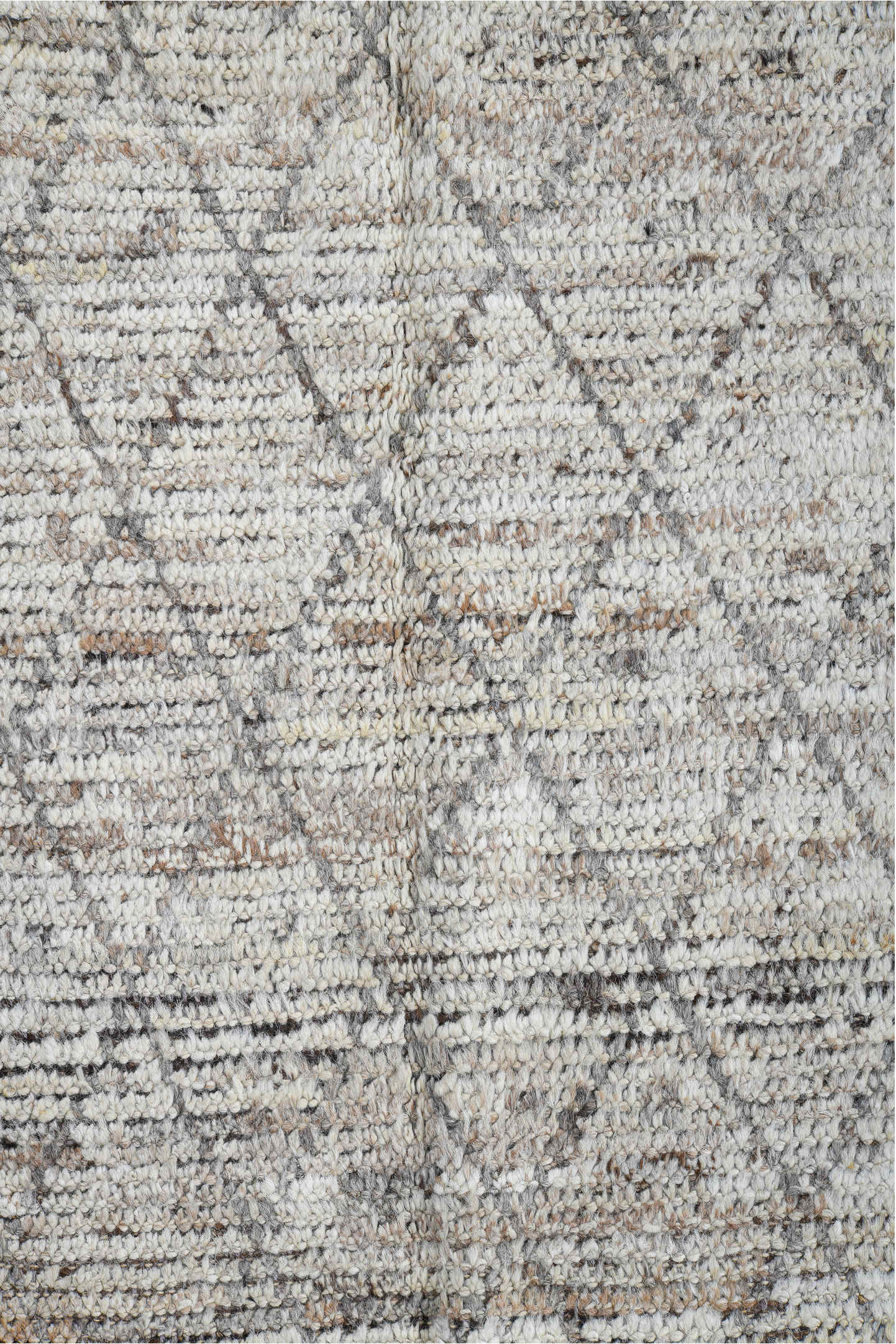 2' x 16' one-of-a-kind handmade vintage Tulu runner rug. Color palette: ivory, brown, taupe, camel, charcoal, beige, gray