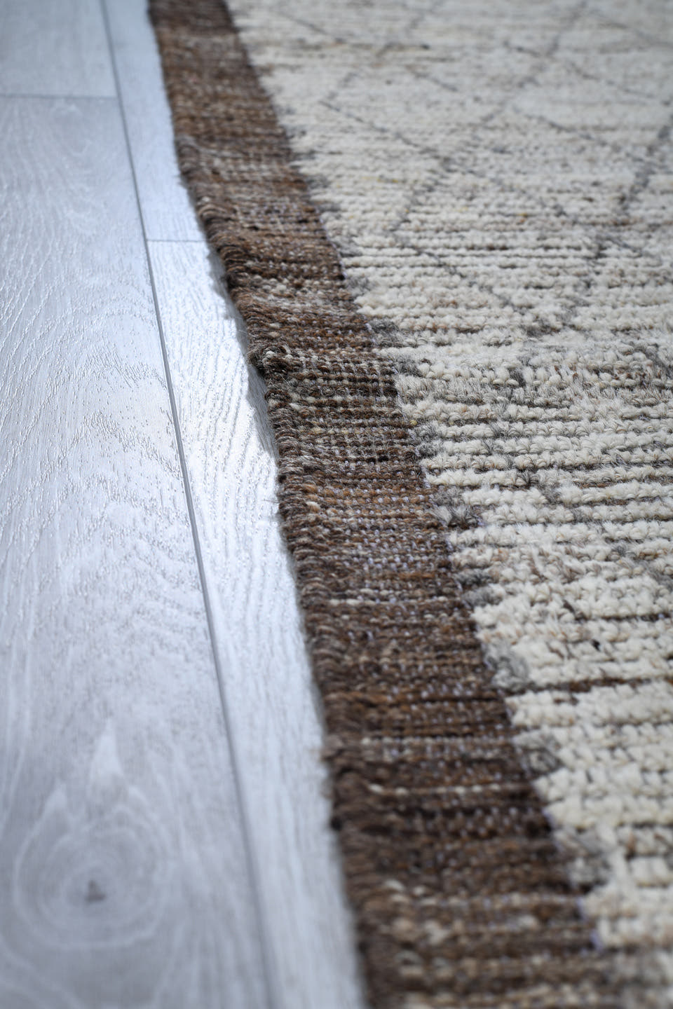 2' x 16' one-of-a-kind handmade vintage Tulu runner rug. Color palette: ivory, brown, taupe, camel, charcoal, beige, gray