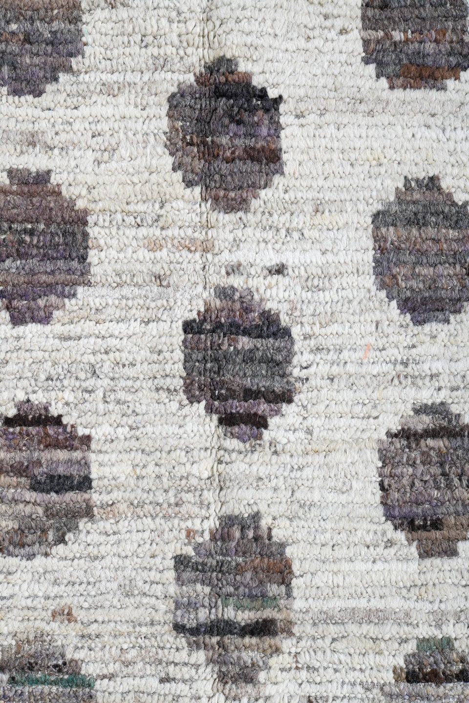 3' x 19' one-of-a-kind handmade vintage Tulu runner rug. Color palette: ivory, taupe, brown, charcoal, sage, beige, gray