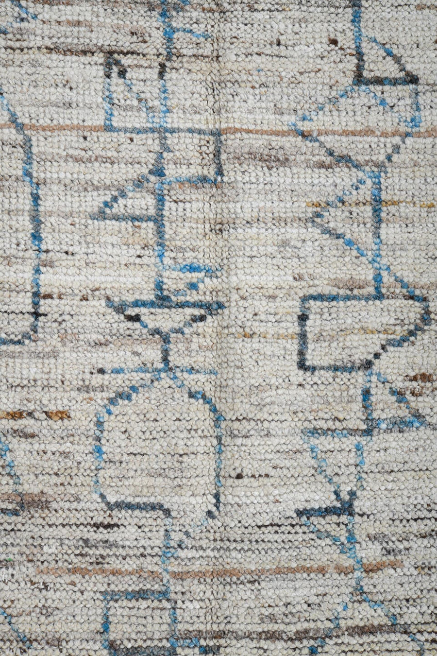 3' x 9' one-of-a-kind handmade vintage Tulu runner rug. Color palette: ivory, blue gray, taupe, brown, gray, blue, beige