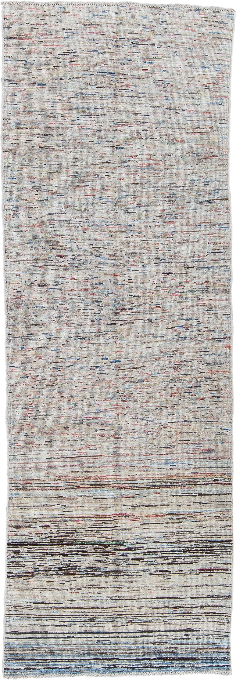 2' x 7' one-of-a-kind handmade vintage Tulu runner rug. Color palette: ivory, charcoal, slate, sky_blue, rust, taupe, gray