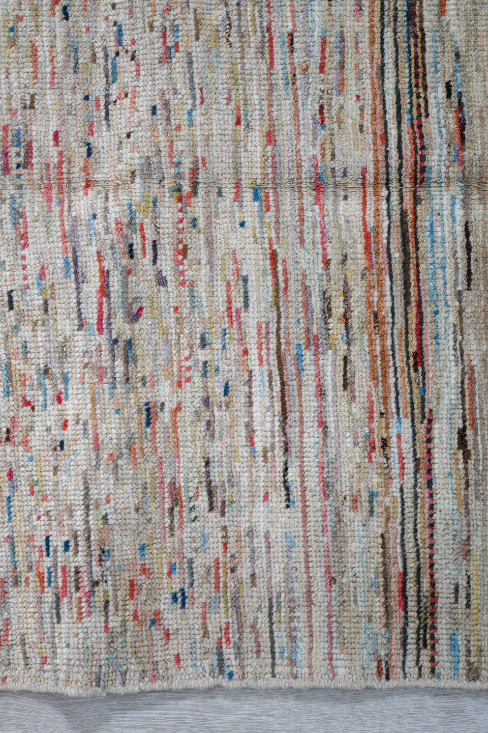 2' x 7' one-of-a-kind handmade vintage Tulu runner rug. Color palette: ivory, charcoal, slate, sky_blue, rust, taupe, gray