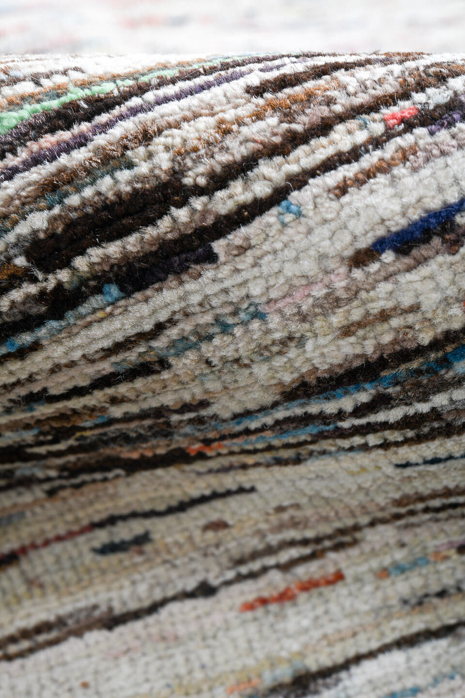 2' x 7' one-of-a-kind handmade vintage Tulu runner rug. Color palette: ivory, charcoal, slate, sky_blue, rust, taupe, gray