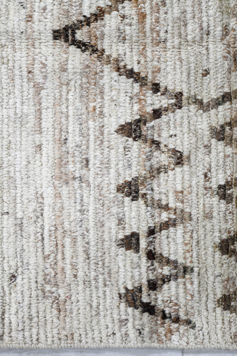 3' x 16' one-of-a-kind handmade vintage Tulu runner rug. Color palette: ivory, taupe, brown, camel, gray, beige