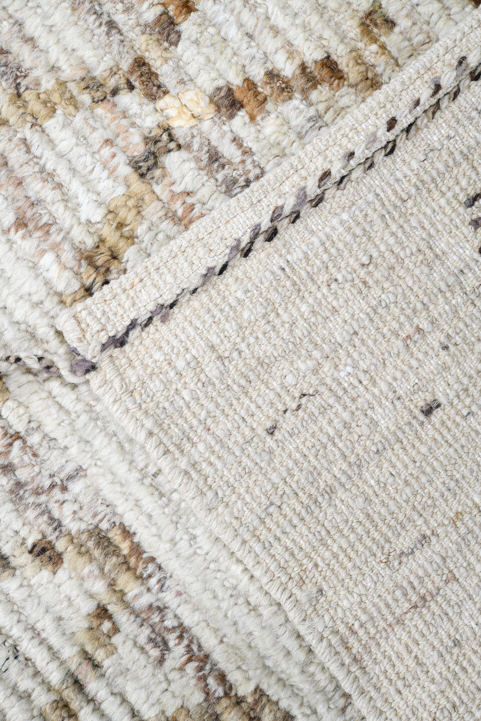 3' x 16' one-of-a-kind handmade vintage Tulu runner rug. Color palette: ivory, taupe, brown, camel, gray, beige