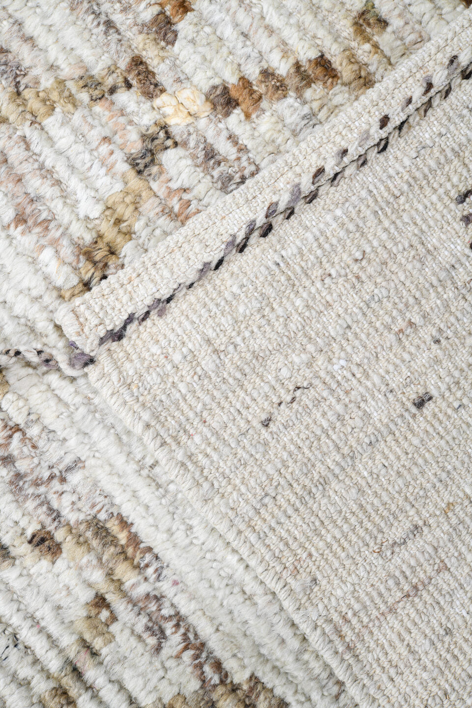 3' x 16' one-of-a-kind handmade vintage Tulu runner rug. Color palette: ivory, taupe, brown, camel, gray, beige