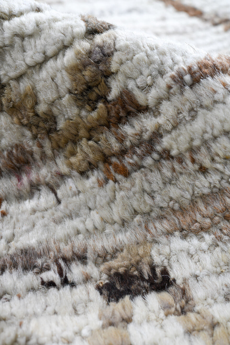 3' x 16' one-of-a-kind handmade vintage Tulu runner rug. Color palette: ivory, taupe, brown, camel, gray, beige