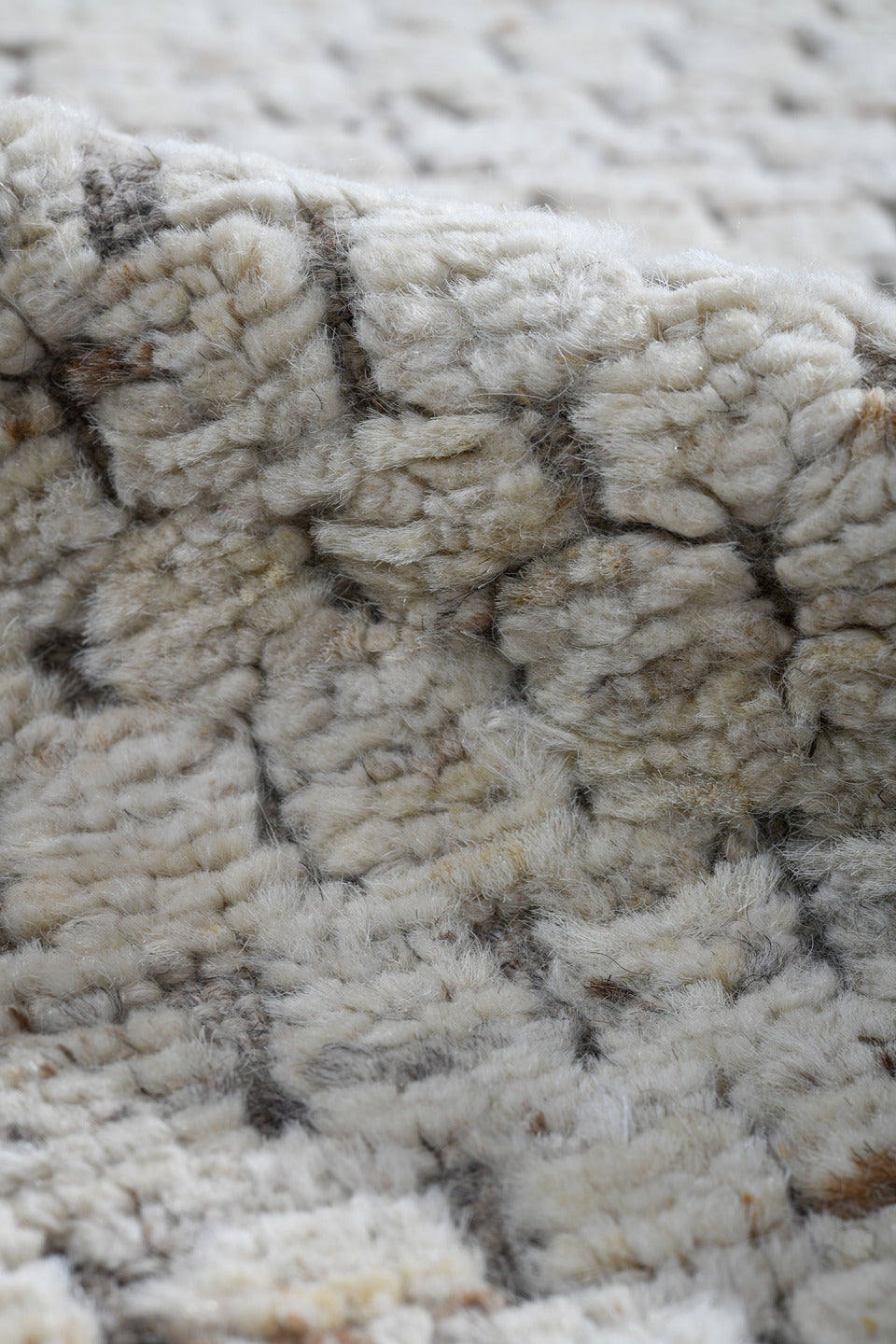 3' x 9' one-of-a-kind handmade vintage Tulu runner rug. Color palette: ivory, taupe, light gray, beige, gray