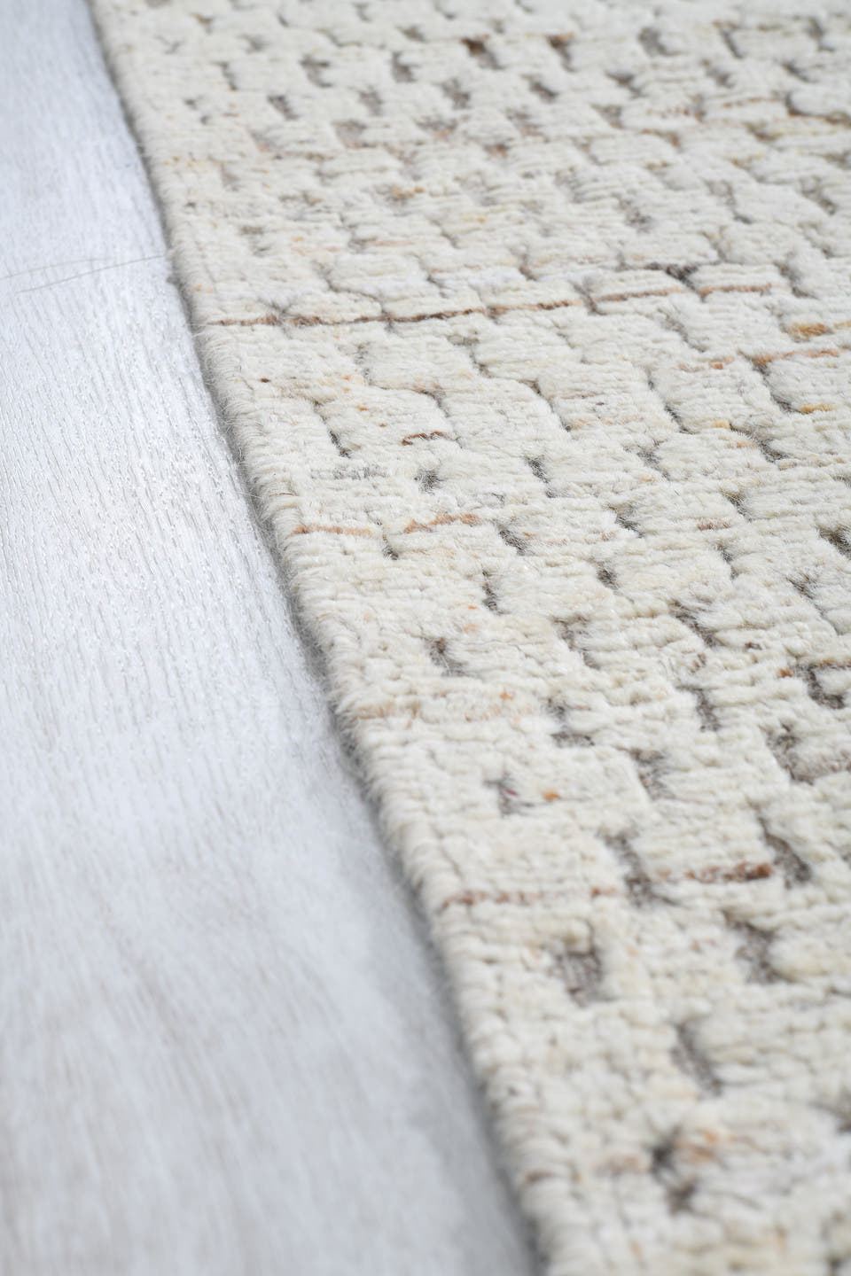 3' x 9' one-of-a-kind handmade vintage Tulu runner rug. Color palette: ivory, taupe, light gray, beige, gray