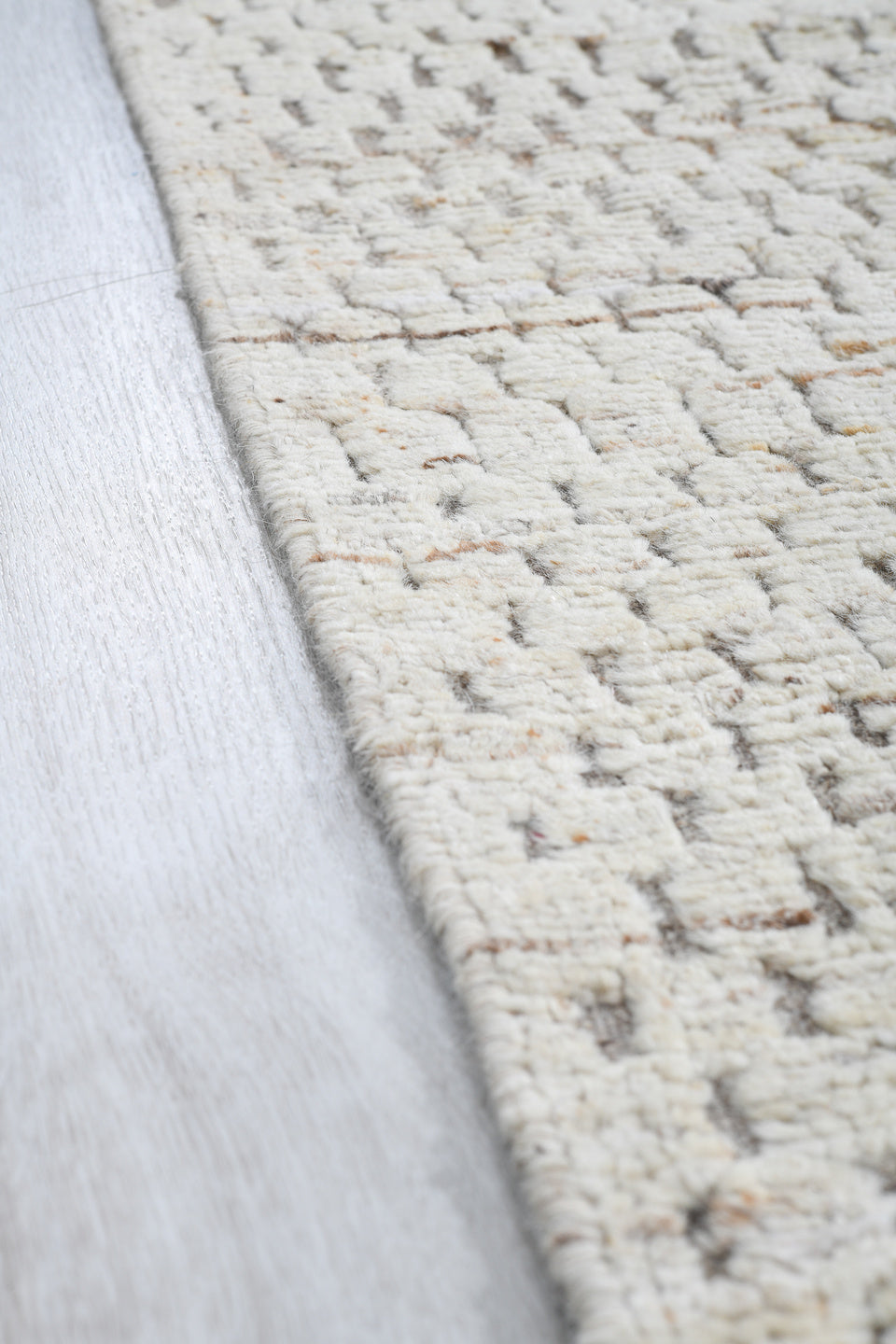 3' x 9' one-of-a-kind handmade vintage Tulu runner rug. Color palette: ivory, taupe, light gray, beige, gray