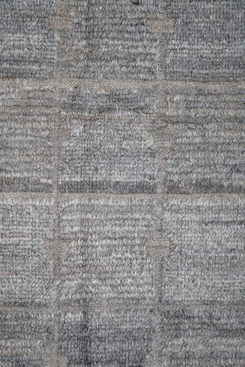 3' x 12' one-of-a-kind handmade vintage Tulu runner rug. Color palette: ivory, slate, blue gray, taupe, charcoal, gray, blue
