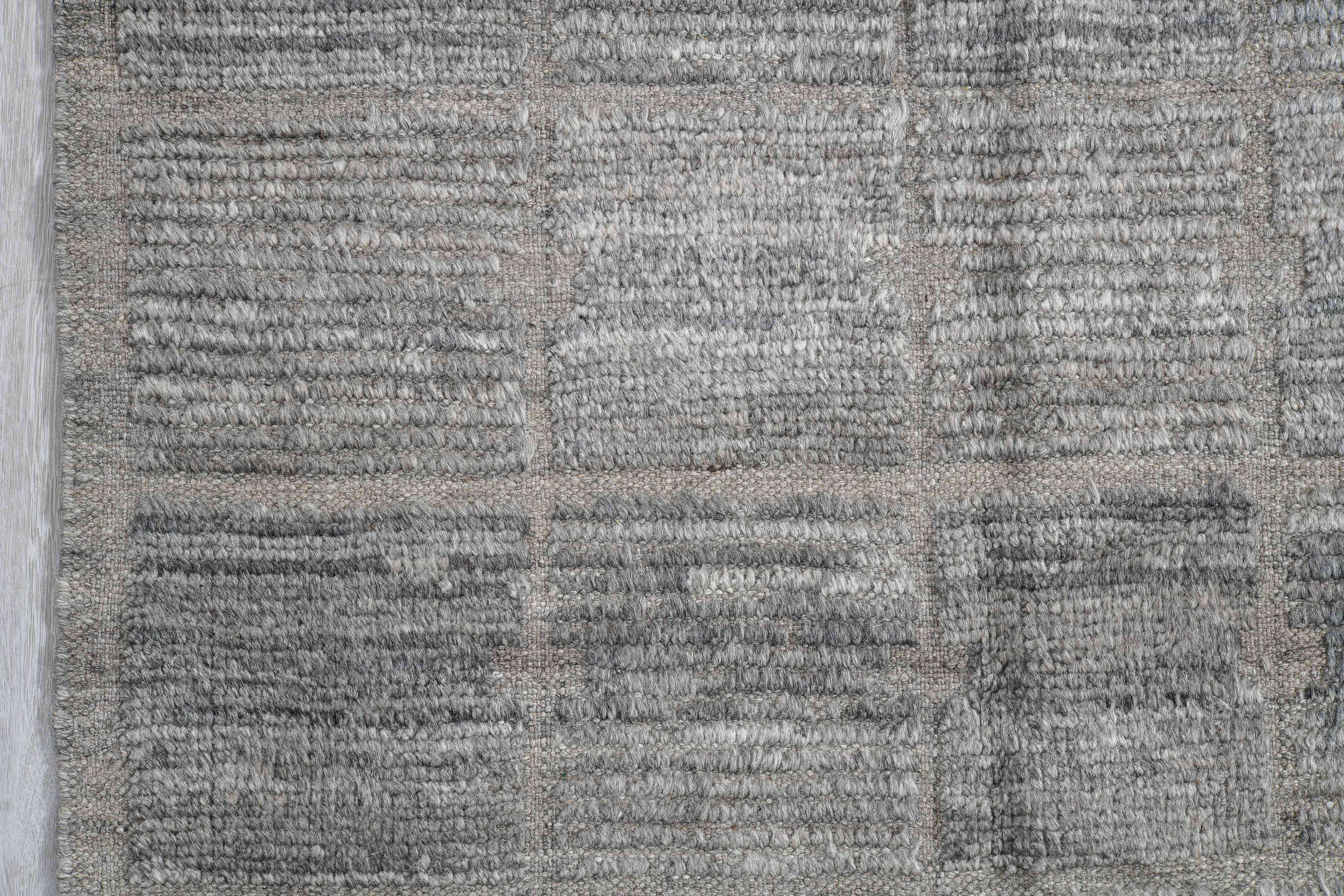 3' x 12' one-of-a-kind handmade vintage Tulu runner rug. Color palette: ivory, slate, blue gray, taupe, charcoal, gray, blue