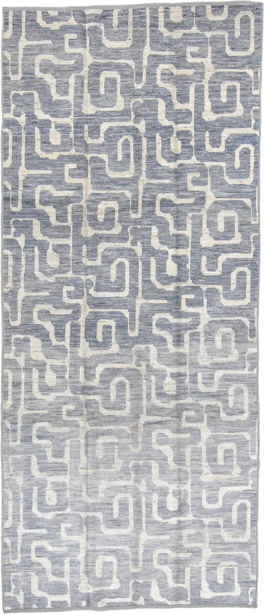 4' x 9' one-of-a-kind handmade vintage Tulu runner rug. Color palette: blue_gray, ivory, slate, cream, gray, blue